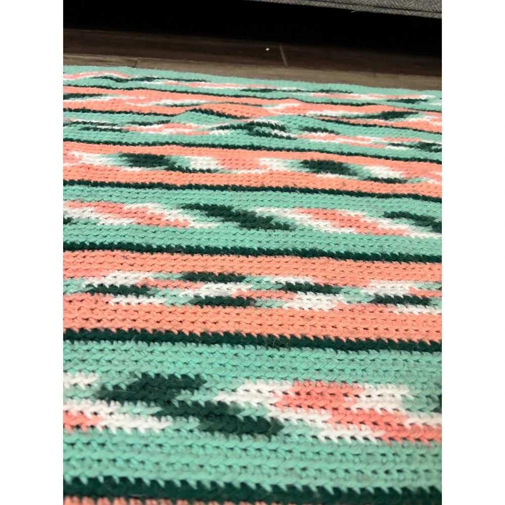 Vintage‎ Handmade Crochet Southwest Style Throw Blanket Afghan 37x72 Fringe